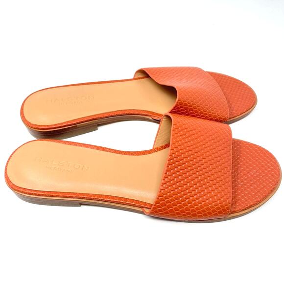 Halston | Orange Sandals Flats Leather Lauren 10 - Picture 1 of 9